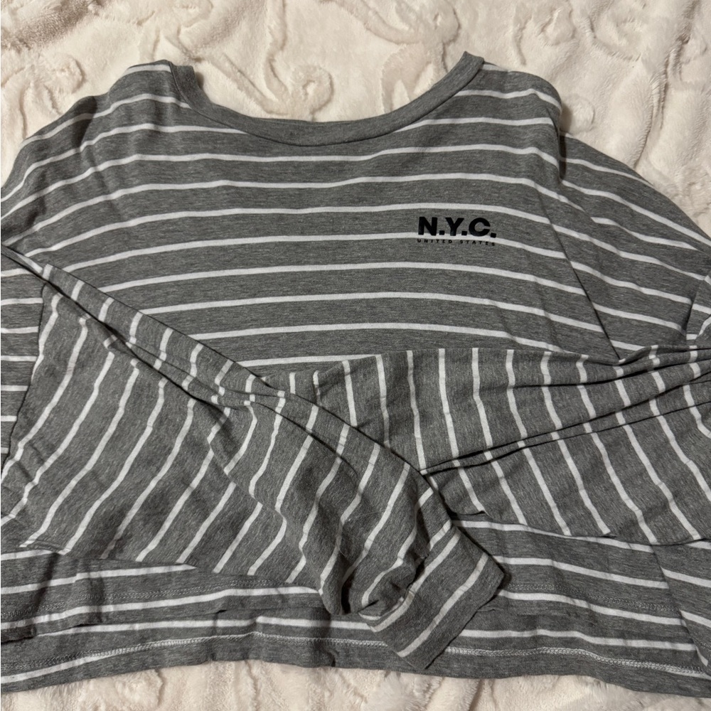 Hollister Gray and White Striped Long Sleeve Tee
